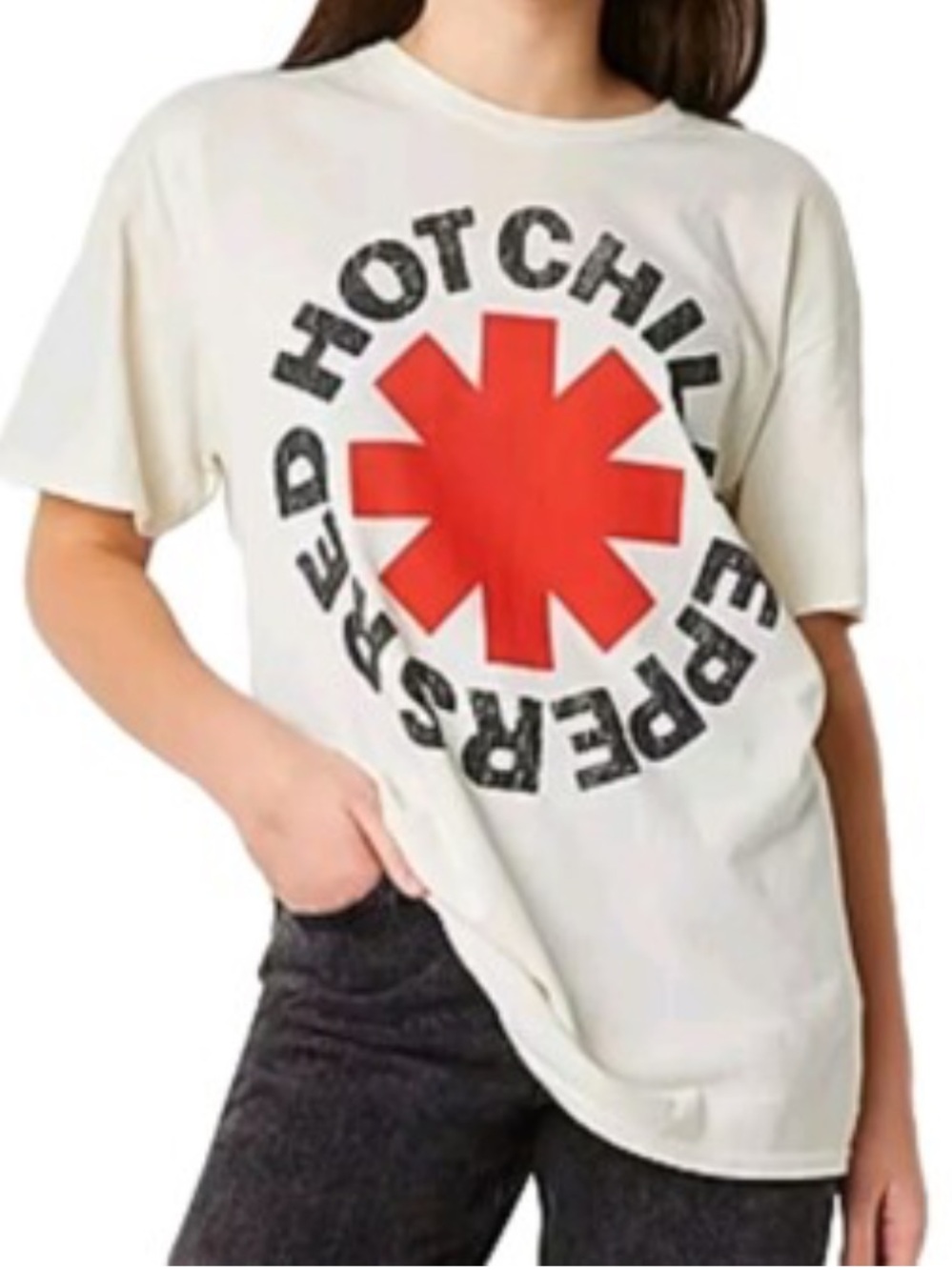 Ardene White Tee with Red Graphic Oversized Red Hot Chili Peppers tshirt